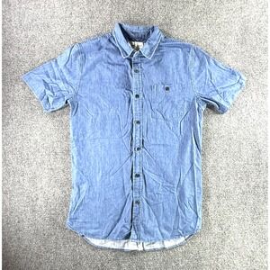 Modern Amusement Mens Blue Chambray Short Sleeve Button Down Shirt Size M